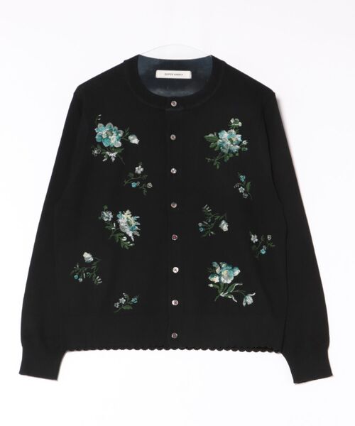 フローティングブーケ刺繍コットンニットカーディガン（カーディガン