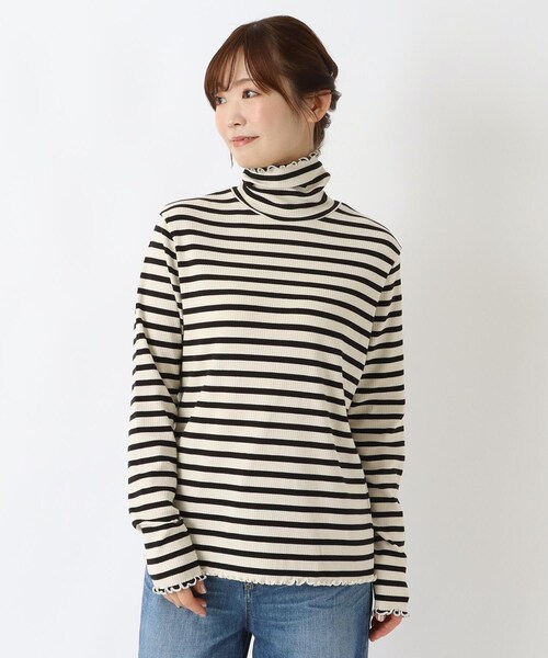 one'sterrace(ワンズテラス)の「リブタートルネック メロープルオーバー(Tシャツ/カットソー・レディース・ブラック系8/アイボリー系8・02)」の1枚目の写真