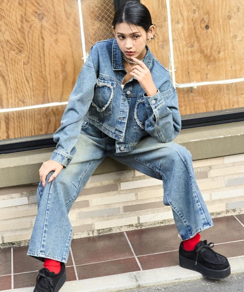 ANAP（アナップ）の「ハート フリンジ パッチポケット バレルレッグ デニム パンツ（デニムパンツ・レディース・ブラック/ブルー・S/M）」の17枚目の写真