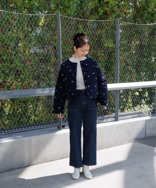 flower（フラワー）の「フォーリングフラワーコート（ノーカラーコート・レディース・ネイビー/アイボリー・FREE）」の14枚目の写真