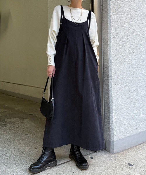 LBC（エルビーシー）の「ピーチツイル2WAYジャンスカ（ジャンパースカート・レディース・グレイッシュベージュ/ブラック・M）」の2枚目の写真