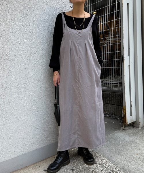 LBC（エルビーシー）の「ピーチツイル2WAYジャンスカ（ジャンパースカート・レディース・グレイッシュベージュ/ブラック・M）」の12枚目の写真