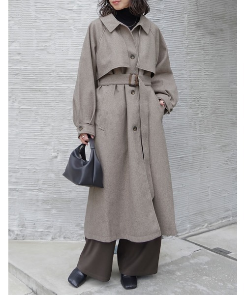 セール】[2025AW COLLECTION]ウールタッチベルト付きステンカラー