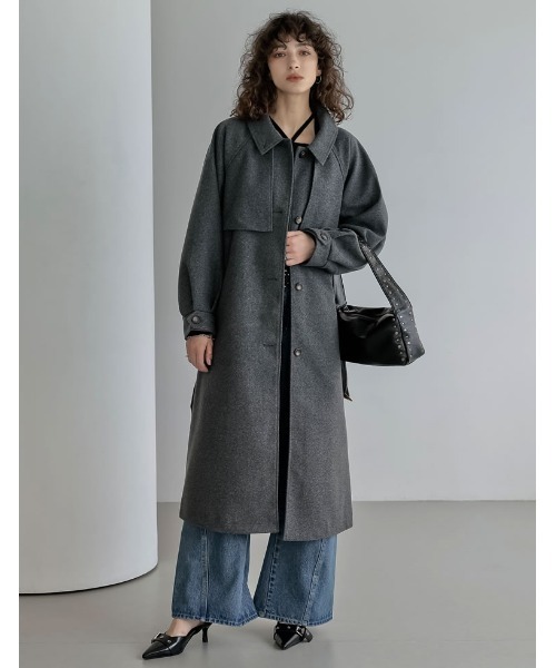 セール】[2025AW COLLECTION]ウールタッチベルト付きステンカラー