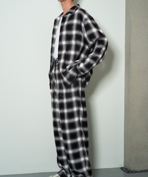 Open Collar Shirt/ Classic Ombre Check Rayon Gabardine（シャツ