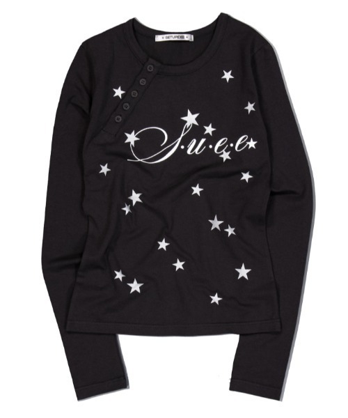 SETUPEXE（セットアップイーエックスイー）の「【SETUP‐EXE】STAR HENLEY NECK TOP / 【セットアップエグゼ】スターヘンリーネック長袖Ｔシャツ（Tシャツ/カットソー・レディース・ブラック/ホワイト・ONE SIZE）」の18枚目の写真