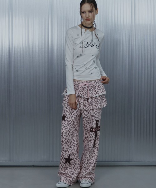 SETUPEXE（セットアップイーエックスイー）の「【SETUP‐EXE】STAR HENLEY NECK TOP / 【セットアップエグゼ】スターヘンリーネック長袖Ｔシャツ（Tシャツ/カットソー・レディース・ブラック/ホワイト・ONE SIZE）」の4枚目の写真