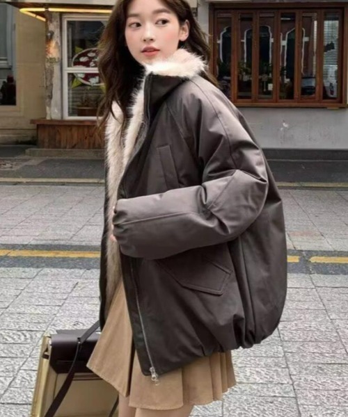 セール】ファーライニングダウンジャケット フード付き（ダウン