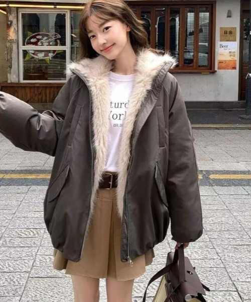 セール】ファーライニングダウンジャケット フード付き（ダウン