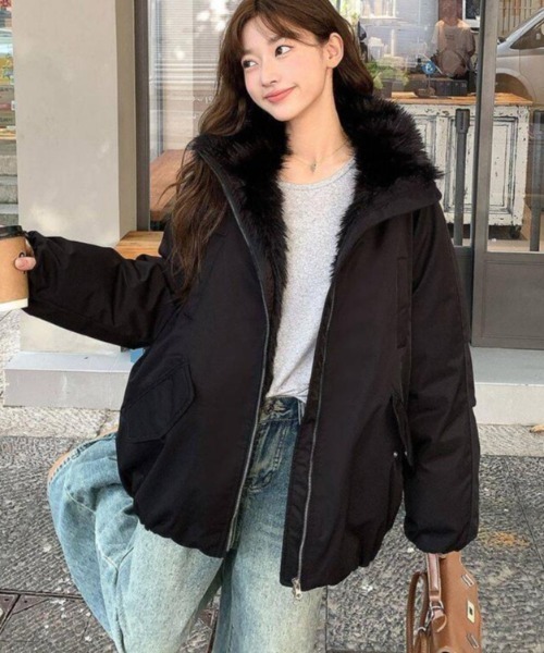 セール】ファーライニングダウンジャケット フード付き（ダウン