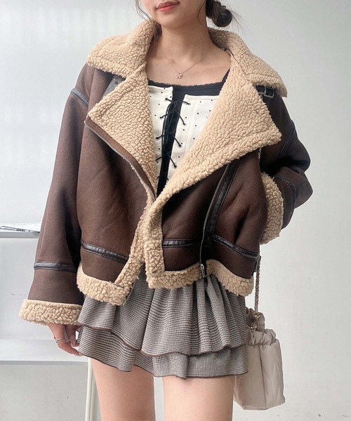 セール】♪裏ボア フェイクムートンライダースジャケット（ライダース