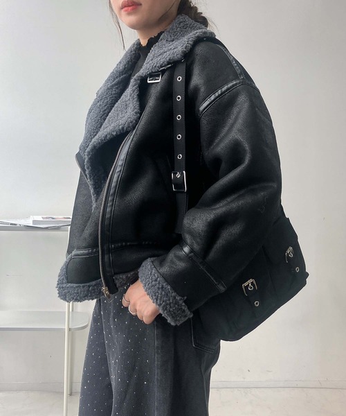 セール】♪裏ボア フェイクムートンライダースジャケット（ライダース