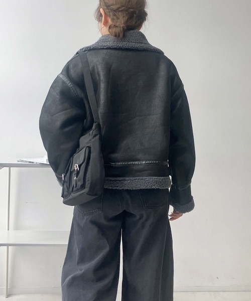 セール】♪裏ボア フェイクムートンライダースジャケット（ライダース