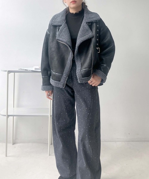 AS KNOW AS plus(アズノゥアズプラス)の「♪裏ボア フェイクムートンライダースジャケット(ライダースジャケット・レディース・ブラウン/ブラック/グレー・FREE)」の11枚目の写真