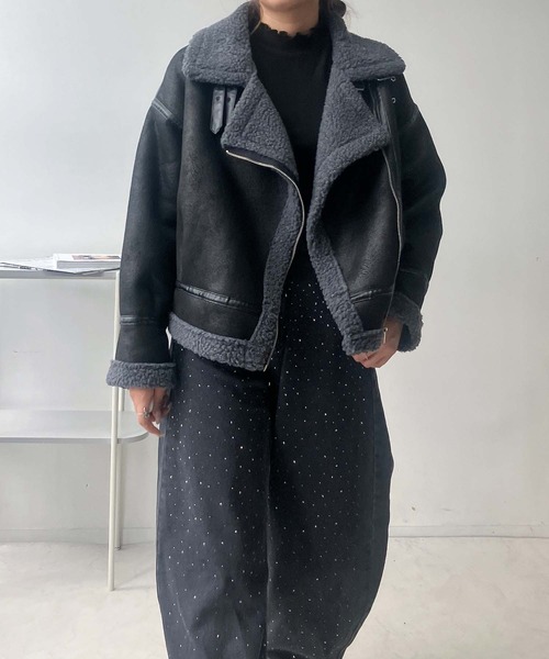 AS KNOW AS plus(アズノゥアズプラス)の「♪裏ボア フェイクムートンライダースジャケット(ライダースジャケット・レディース・ブラウン/ブラック/グレー・FREE)」の9枚目の写真