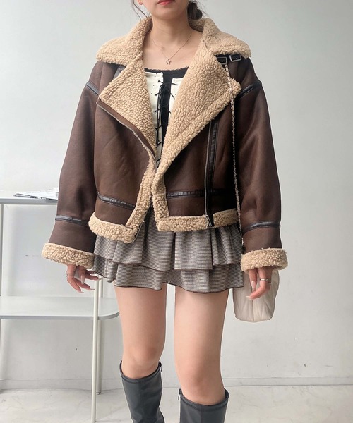 セール】♪裏ボア フェイクムートンライダースジャケット（ライダース
