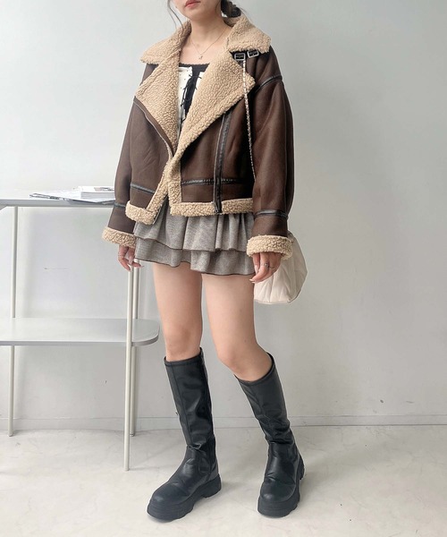 セール】♪裏ボア フェイクムートンライダースジャケット（ライダース