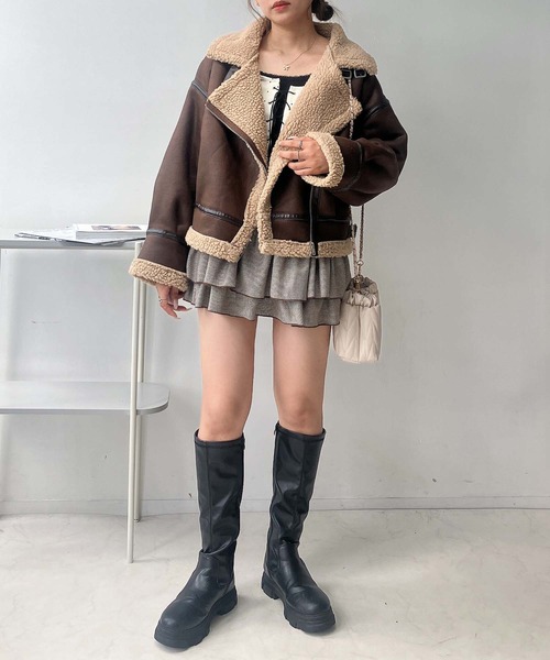 セール】♪裏ボア フェイクムートンライダースジャケット（ライダース