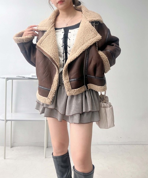 セール】♪裏ボア フェイクムートンライダースジャケット（ライダース
