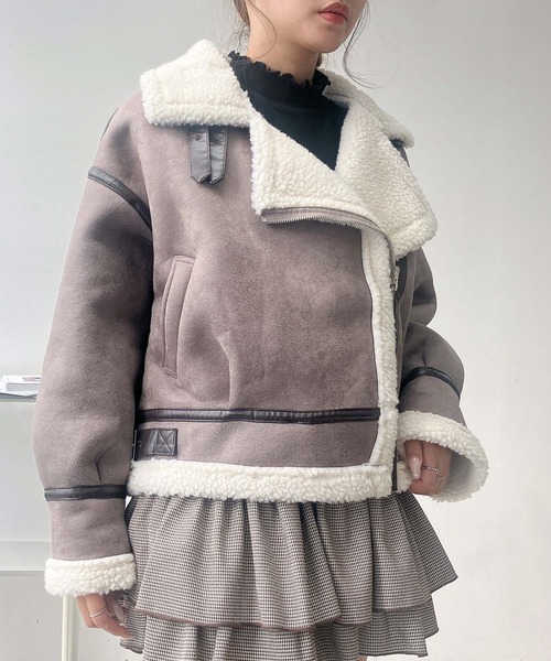 AS KNOW AS plus(アズノゥアズプラス)の「♪裏ボア フェイクムートンライダースジャケット(ライダースジャケット・レディース・ブラウン/ブラック/グレー・FREE)」の19枚目の写真