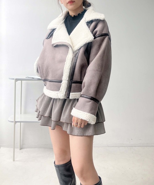 AS KNOW AS plus(アズノゥアズプラス)の「♪裏ボア フェイクムートンライダースジャケット(ライダースジャケット・レディース・ブラウン/ブラック/グレー・FREE)」の21枚目の写真