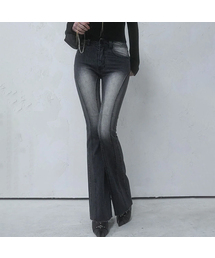 Thin Bootscut Pants DARK BLACK