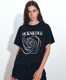 NICK&NICOLE（ニックアンドニコール）の「ROSE BUTTERFLY SLEEVE TOP_BLACK WHITE（Tシャツ/カットソー）」