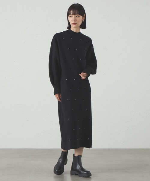 CAST:（キャストコロン）の「【1枚で着映える】スタッズニットワンピース（ワンピース・レディース・ブラック/グレー・S/M）」の9枚目の写真