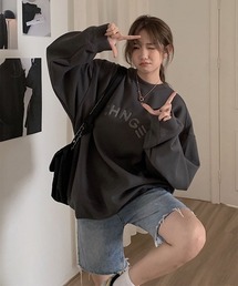 【Mayree】 英字デザイン 長袖 トレーナー スウェット