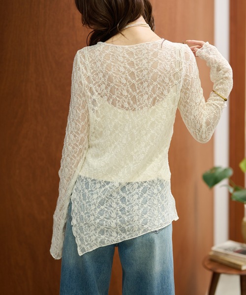 LAULEN（ローレン）の「side slit lace sheer tops /サイドスリットレースシアートップス（その他トップス・レディース・アイボリー/ブラック・FREE）」の5枚目の写真