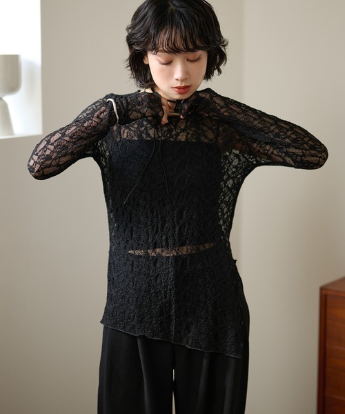 LAULEN（ローレン）の「side slit lace sheer tops /サイドスリットレースシアートップス（その他トップス・レディース・アイボリー/ブラック・FREE）」の22枚目の写真