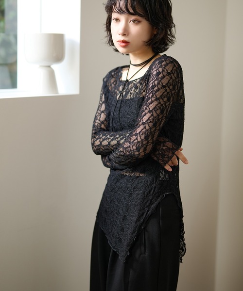 side slit lace sheer tops /サイドスリットレースシアートップス