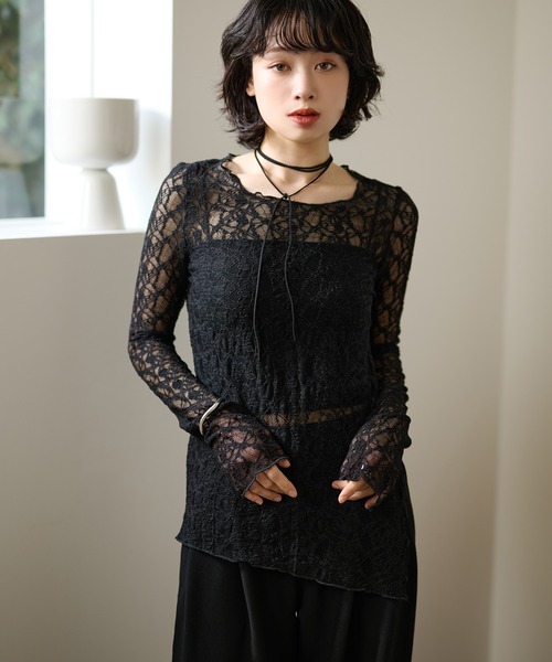LAULEN（ローレン）の「side slit lace sheer tops /サイドスリットレースシアートップス（その他トップス・レディース・アイボリー/ブラック・FREE）」の14枚目の写真