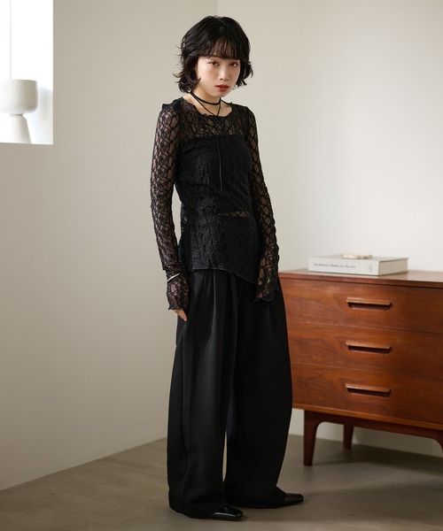 LAULEN（ローレン）の「side slit lace sheer tops /サイドスリットレースシアートップス（その他トップス・レディース・アイボリー/ブラック・FREE）」の11枚目の写真