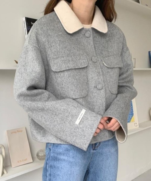 semplice（センプリチェ）の「翻襟短毛ツイードコート女（その他アウター・レディース・グレー/キャメル・F）」の12枚目の写真