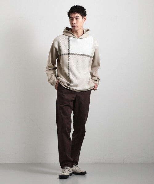 THE SHOP TK （ザ ショップ ティーケー ）の「【大人の休日スタイルにはこれ！】フロントチェック柄ニットパーカ　洗濯機OK（パーカー・メンズ・ベージュ系1/ネイビー系1/ホワイト系4・04/03/02）」の10枚目の写真