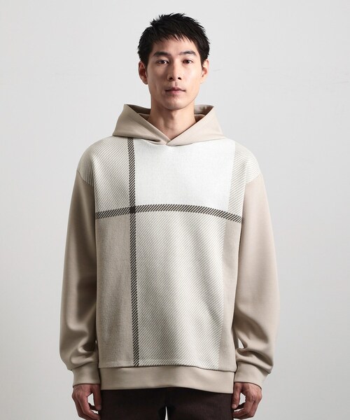 THE SHOP TK （ザ ショップ ティーケー ）の「【大人の休日スタイルにはこれ！】フロントチェック柄ニットパーカ　洗濯機OK（パーカー・メンズ・ベージュ系1/ネイビー系1/ホワイト系4・04/03/02）」の16枚目の写真