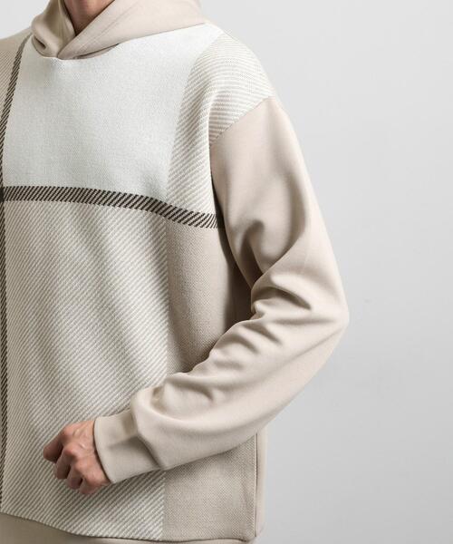 THE SHOP TK （ザ ショップ ティーケー ）の「【大人の休日スタイルにはこれ！】フロントチェック柄ニットパーカ　洗濯機OK（パーカー・メンズ・ベージュ系1/ネイビー系1/ホワイト系4・04/03/02）」の20枚目の写真