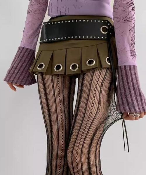 WEGO(ウィゴー)の「WEGO/ラインレースタイツ(タイツ/ストッキング・レディース・ブラウン/ホワイト/ブラック・FREE)」の3枚目の写真