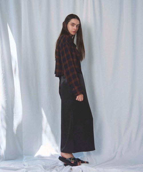 CIEL'AIR（シエルエアー）の「CHECK SHORT SHIRT（ﾁｪｯｸｼｮｰﾄｼｬﾂ）（シャツ/ブラウス・レディース・ブラック/オレンジ・FREE）」の4枚目の写真