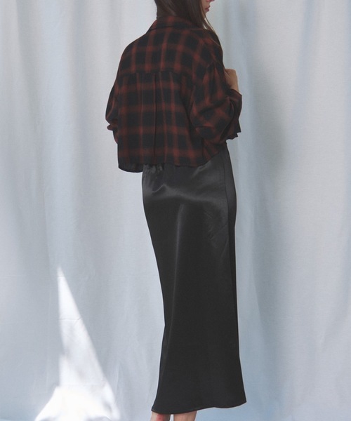 CIEL'AIR（シエルエアー）の「CHECK SHORT SHIRT（ﾁｪｯｸｼｮｰﾄｼｬﾂ）（シャツ/ブラウス・レディース・ブラック/オレンジ・FREE）」の5枚目の写真