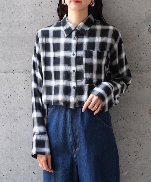 CIEL'AIR（シエルエアー）の「CHECK SHORT SHIRT（ﾁｪｯｸｼｮｰﾄｼｬﾂ）（シャツ/ブラウス・レディース・ブラック/オレンジ・FREE）」の8枚目の写真