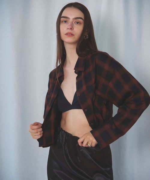 CIEL'AIR（シエルエアー）の「CHECK SHORT SHIRT（ﾁｪｯｸｼｮｰﾄｼｬﾂ）（シャツ/ブラウス・レディース・ブラック/オレンジ・FREE）」の11枚目の写真