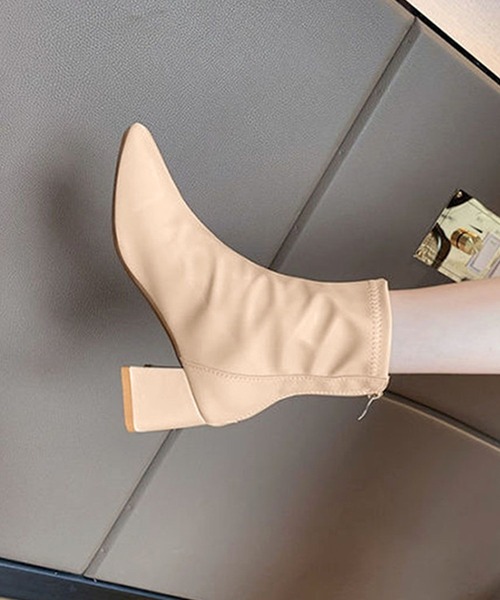 shoes365（シューズスリーシックスファイヴ）の「スクエアトゥ ショートブーツ（ブーツ・レディース・ブラック/ライトベージュ/ベージュ・23.0cm/23.5cm/24.0cm/24.5cm/25.0cm/23.5㎝）」の8枚目の写真