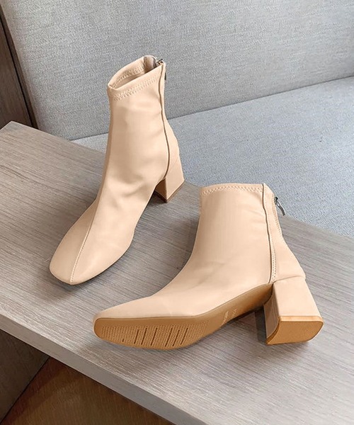 shoes365（シューズスリーシックスファイヴ）の「スクエアトゥ ショートブーツ（ブーツ・レディース・ブラック/ライトベージュ/ベージュ・23.0cm/23.5cm/24.0cm/24.5cm/25.0cm/23.5㎝）」の20枚目の写真