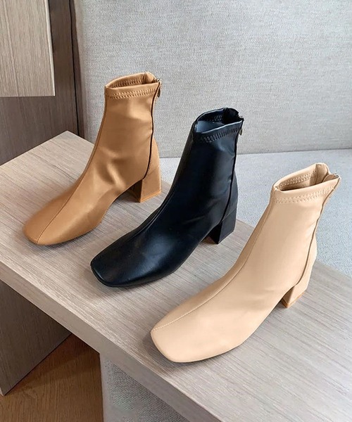shoes365（シューズスリーシックスファイヴ）の「スクエアトゥ ショートブーツ（ブーツ・レディース・ブラック/ライトベージュ/ベージュ・23.0cm/23.5cm/24.0cm/24.5cm/25.0cm/23.5㎝）」の19枚目の写真