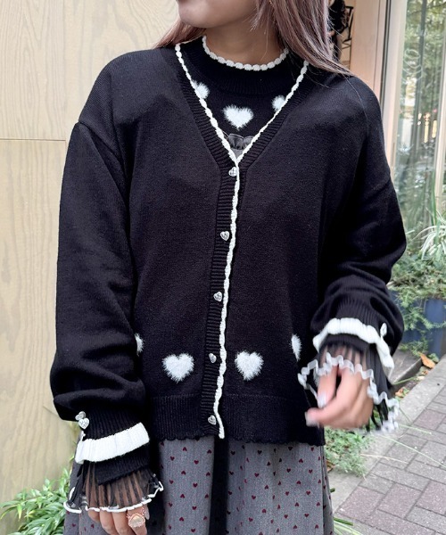 axes femme（アクシーズファム）の「ハートジャカードニットカーディガン（カーディガン/ボレロ・レディース・ブラック/レッド/ホワイト・FREE）」の2枚目の写真