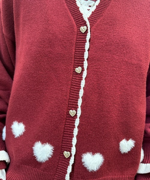axes femme（アクシーズファム）の「ハートジャカードニットカーディガン（カーディガン/ボレロ・レディース・ブラック/レッド/ホワイト・FREE）」の9枚目の写真