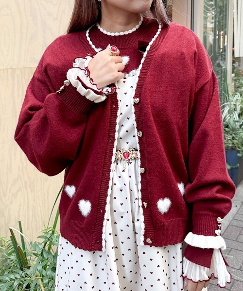 axes femme（アクシーズファム）の「ハートジャカードニットカーディガン（カーディガン/ボレロ・レディース・ブラック/レッド/ホワイト・FREE）」の4枚目の写真