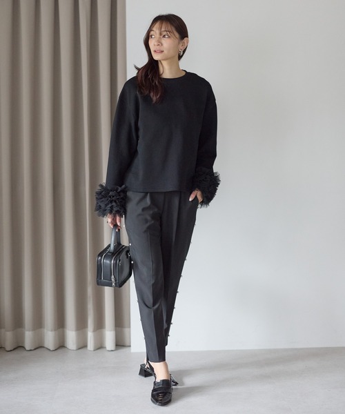 Neige(ネージュ)の「袖チュールフリルスウェットトップス(スウェット・レディース・ブラック/ピンク/グレー・ONE SIZE)」の9枚目の写真